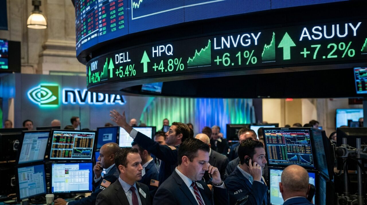 nvidia dément toute négociation pour acquérir un grand fabricant de pc, mais les actions de dell, hp, lenovo et asus flambent suite à la rumeur.