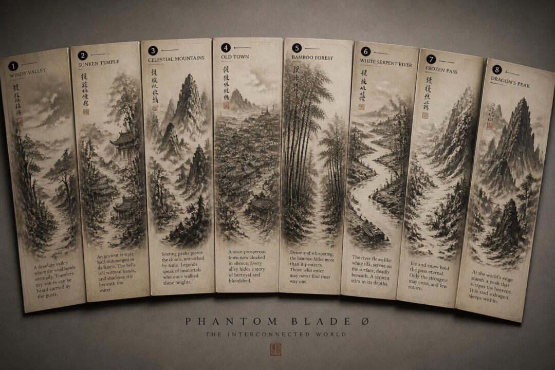 découvrez l'univers captivant de phantom blade zero, un jeu interconnecté unique exploré à travers 8 cartes authentiques peintes à la main à l'encre chinoise, alliant art traditionnel et aventure immersive.