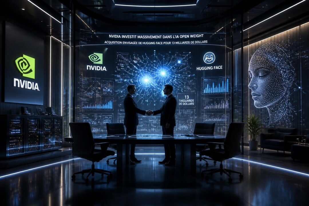 nvidia prévoit d'investir 13 milliards de dollars pour acquérir hugging face, renforçant ainsi son engagement dans l'ia open weight et innovante.